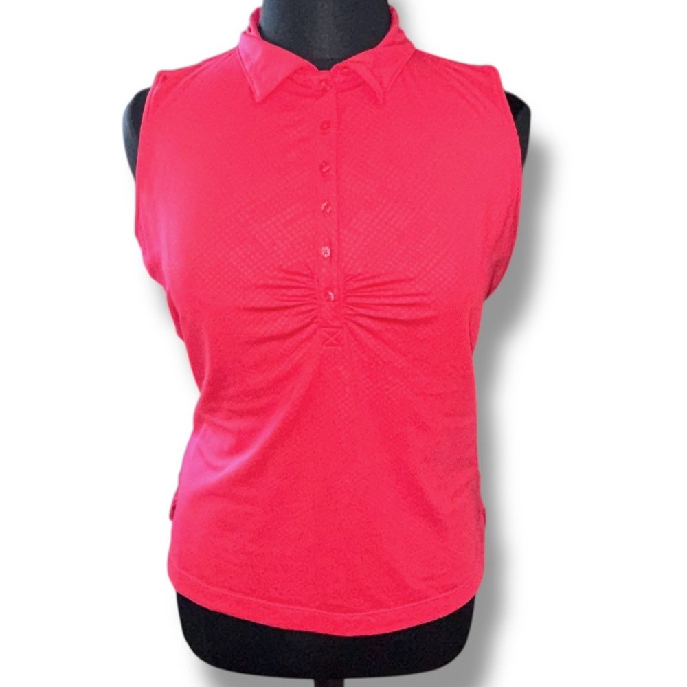 SLAZENGER Women's Sleeveless Dot Golf Polo with Rouching - Strawberry Pink XL